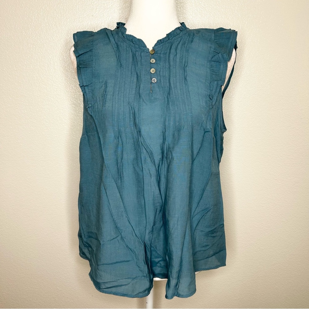 Nanette Lepore Womens Teal Blue Ruffled Pleated Sleeveless Top Size M EUC